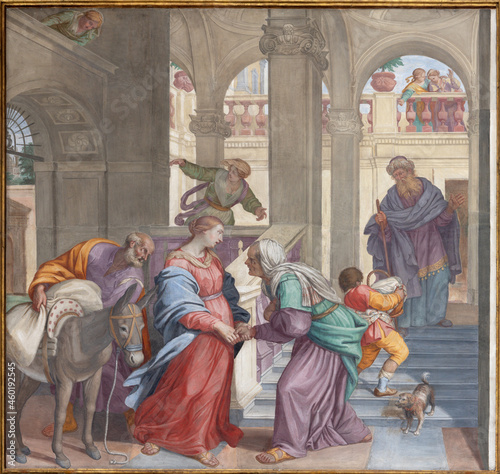 ROME, ITALY - SEPTEMBER 1, 2021: The fresco of Visitation in church Basilica di Santa Maria in Aracoeli by Umile da Foligno (1686 - 1691).