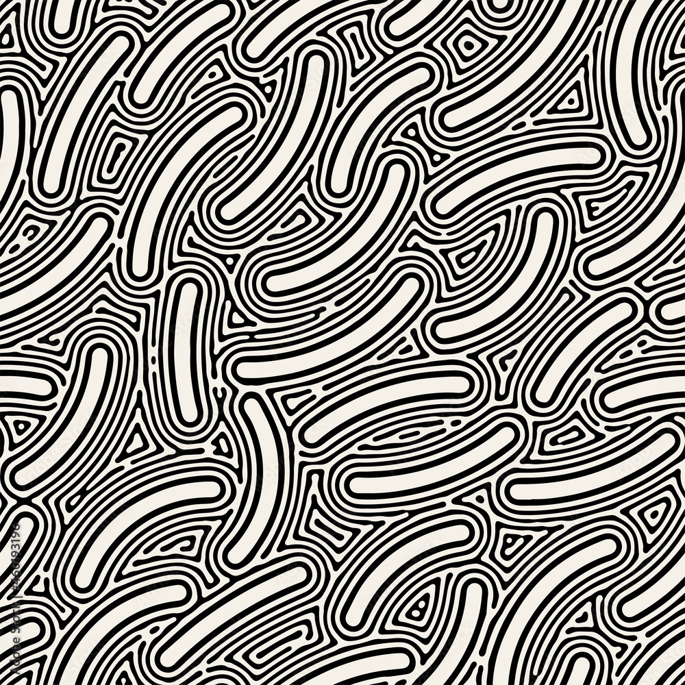 Vector seamless pattern. Monochrome organic shapes. Stylish wormy print. Abstract natural texture. Hand drawn abstract background. Can be used as swatch for illustrator. 
