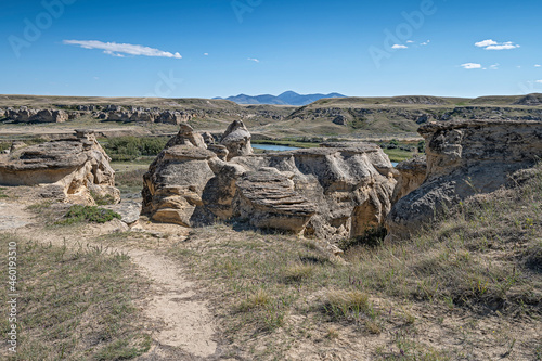 Rock formations in Writing on Stone Provincial Park, Alberta, Canada photo