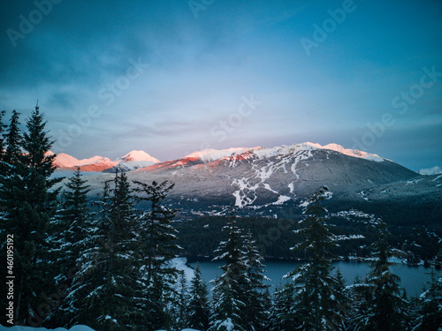 snow covered mountains in winter Blackcomb Alpineglow Copyright Anthony Butt 2019