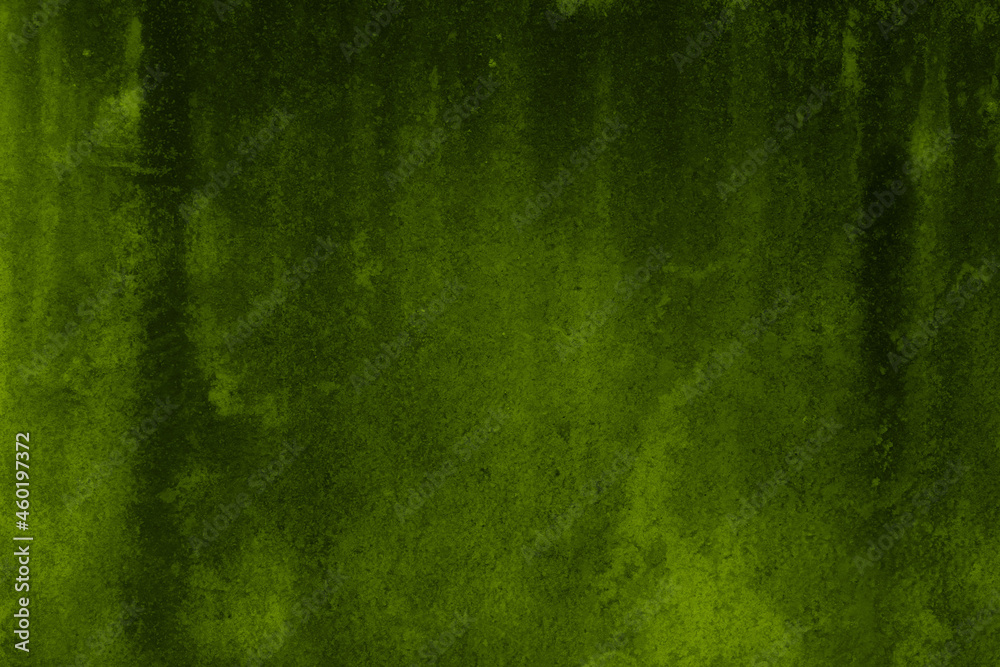 fond ou texture d'arrière-plan, abstrait et graphique vert, vert olive, de mur sale, usé et coloré avec dégoulinades, au printemps