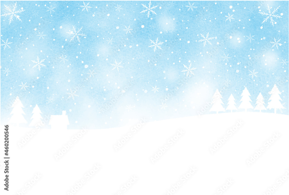 雪景色の背景素材 クリスマスカード 寒中見舞い はがきサイズ比率 水彩イラスト Stock Vector Adobe Stock