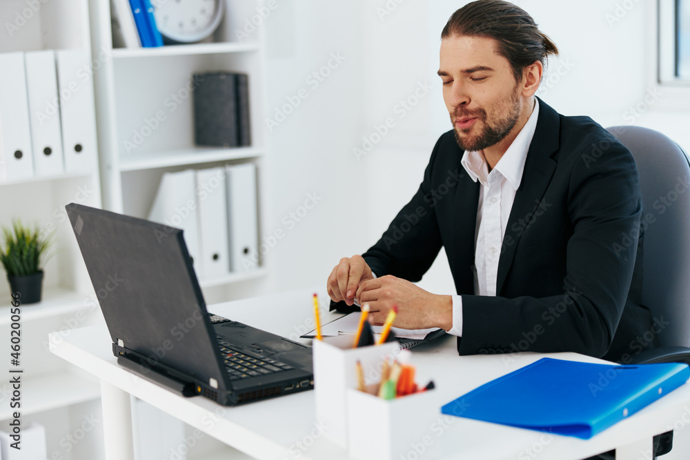 manager work in front of laptop emotions boss manager work in front of laptop emotions boss
