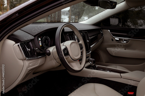 White leather interior of a prestigious car © Алексей Васильев