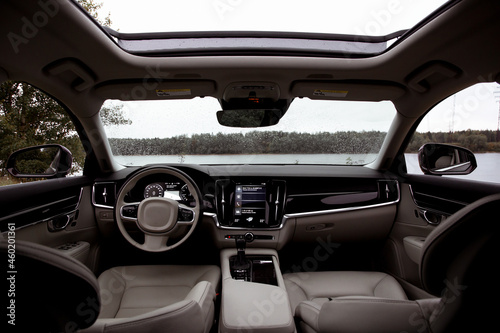 White leather interior of a prestigious car