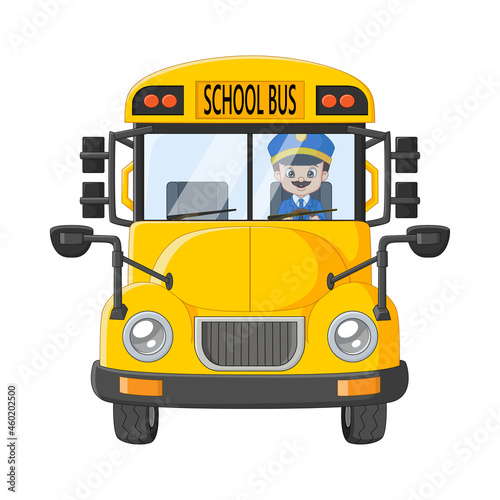 Cartoon school bus driver driving a bus