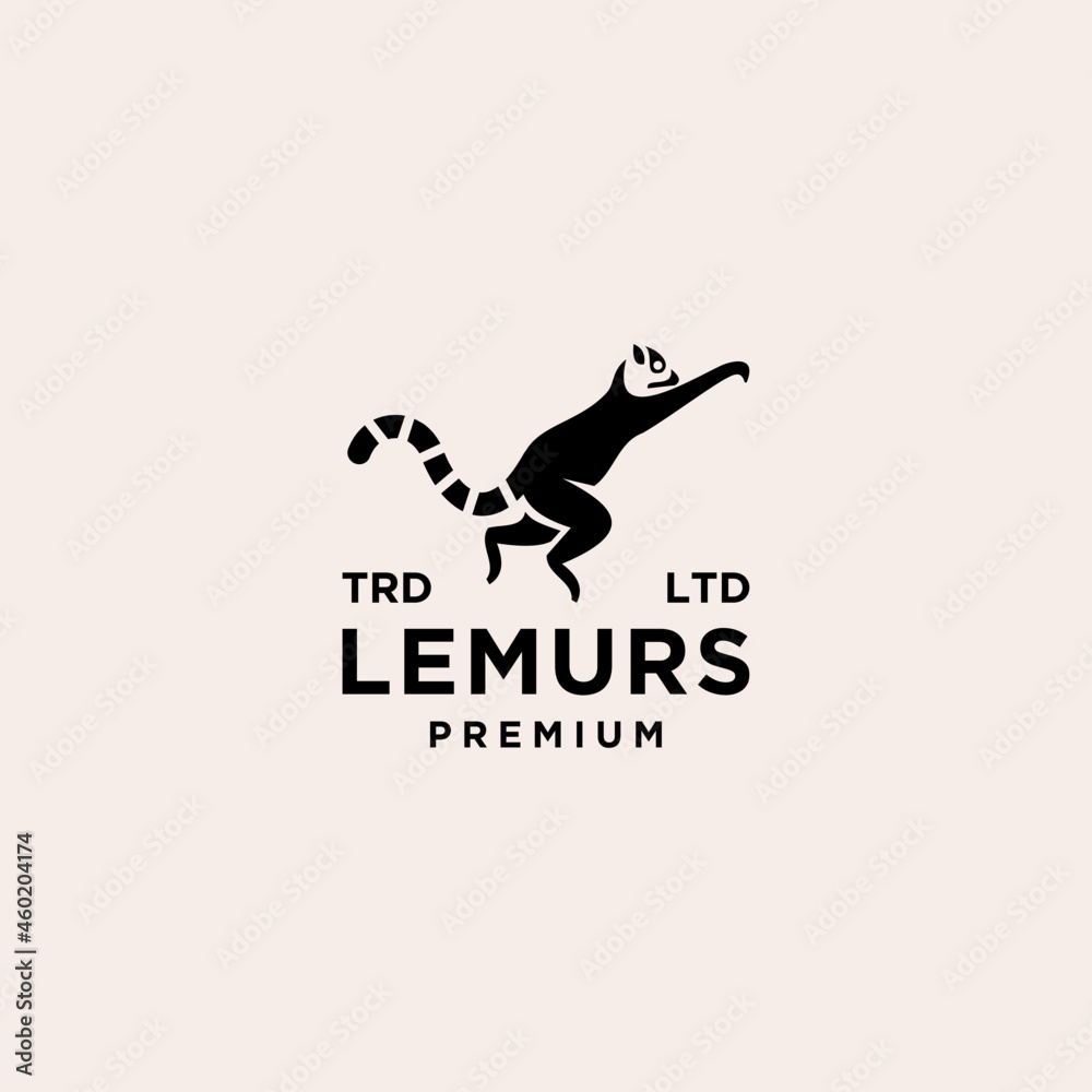 Premium black lemurs ring tail vector logo design isolated white background Premium black lemurs ring tail vector logo design isolated white background