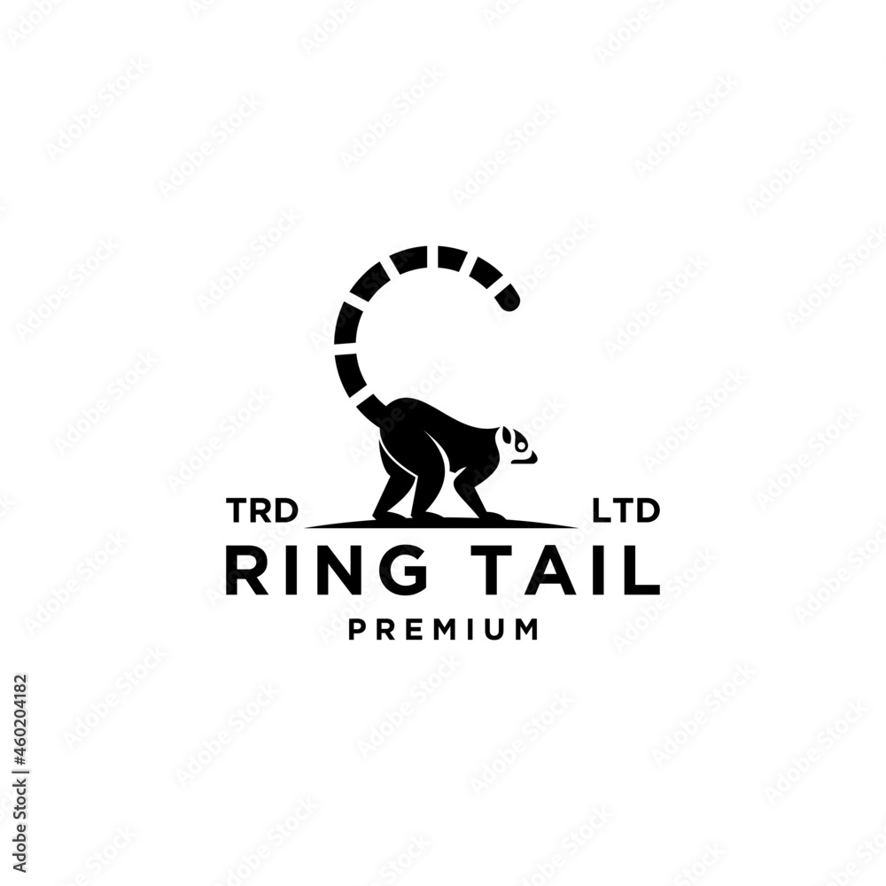 Premium black lemurs ring tail vector logo design isolated white background - obrazy, fototapety, plakaty 