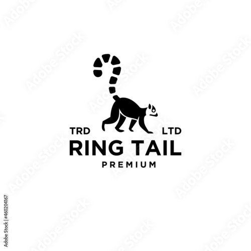 Premium black lemurs ring tail vector logo design isolated white background