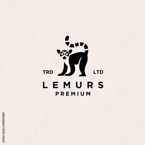 Premium black lemurs ring tail vector logo design isolated white background photo