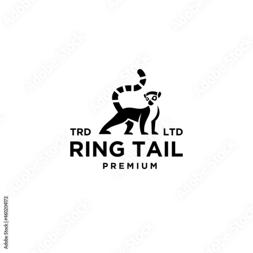 Premium black lemurs ring tail vector logo design isolated white background