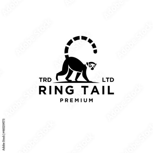 Premium black lemurs ring tail vector logo design isolated white background
