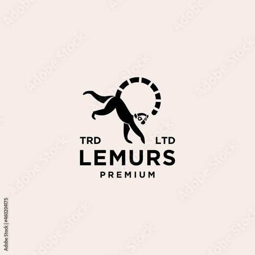 Premium black lemurs ring tail vector logo design isolated white background