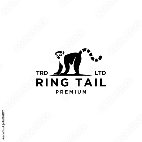 Premium black lemurs ring tail vector logo design isolated white background