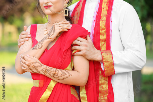 Beautiful Indian wedding couple outdoors