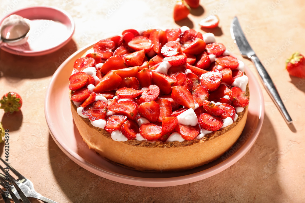 Sweet strawberry pie on color background Sweet strawberry pie on color background