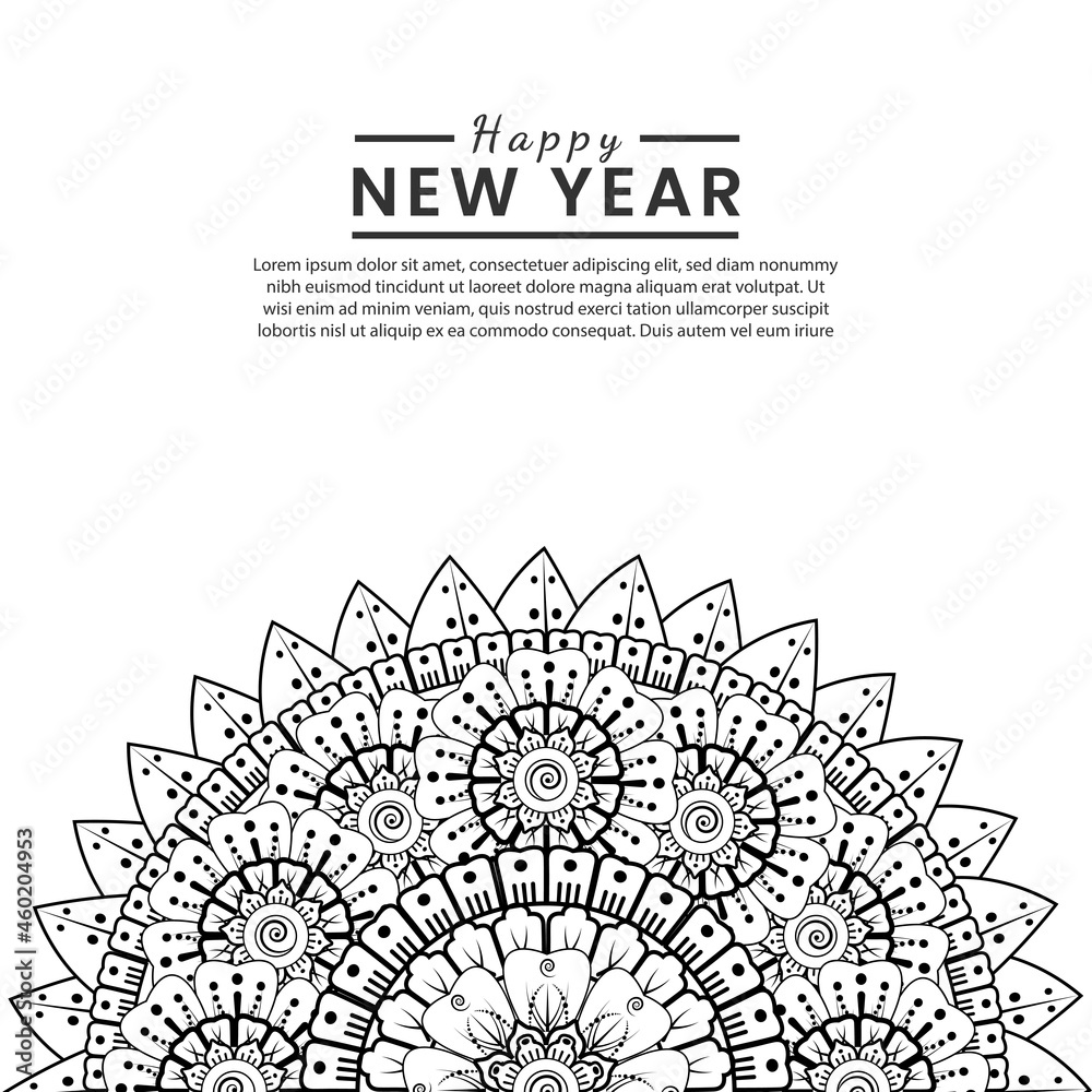 Happy new year banner or card template with mehndi flower Happy new year banner or card template with mehndi flower