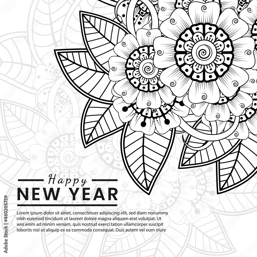 Happy new year banner or card template with mehndi flower Happy new year banner or card template with mehndi flower