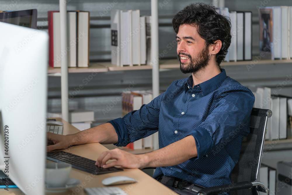 businessman working with desktop computer in startup business office