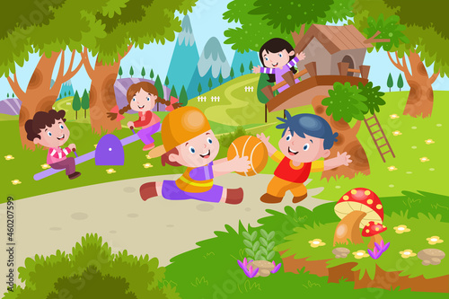 Fototapeta Naklejka Na Ścianę i Meble -  Kids Playing on the Playground - Kids Illustration