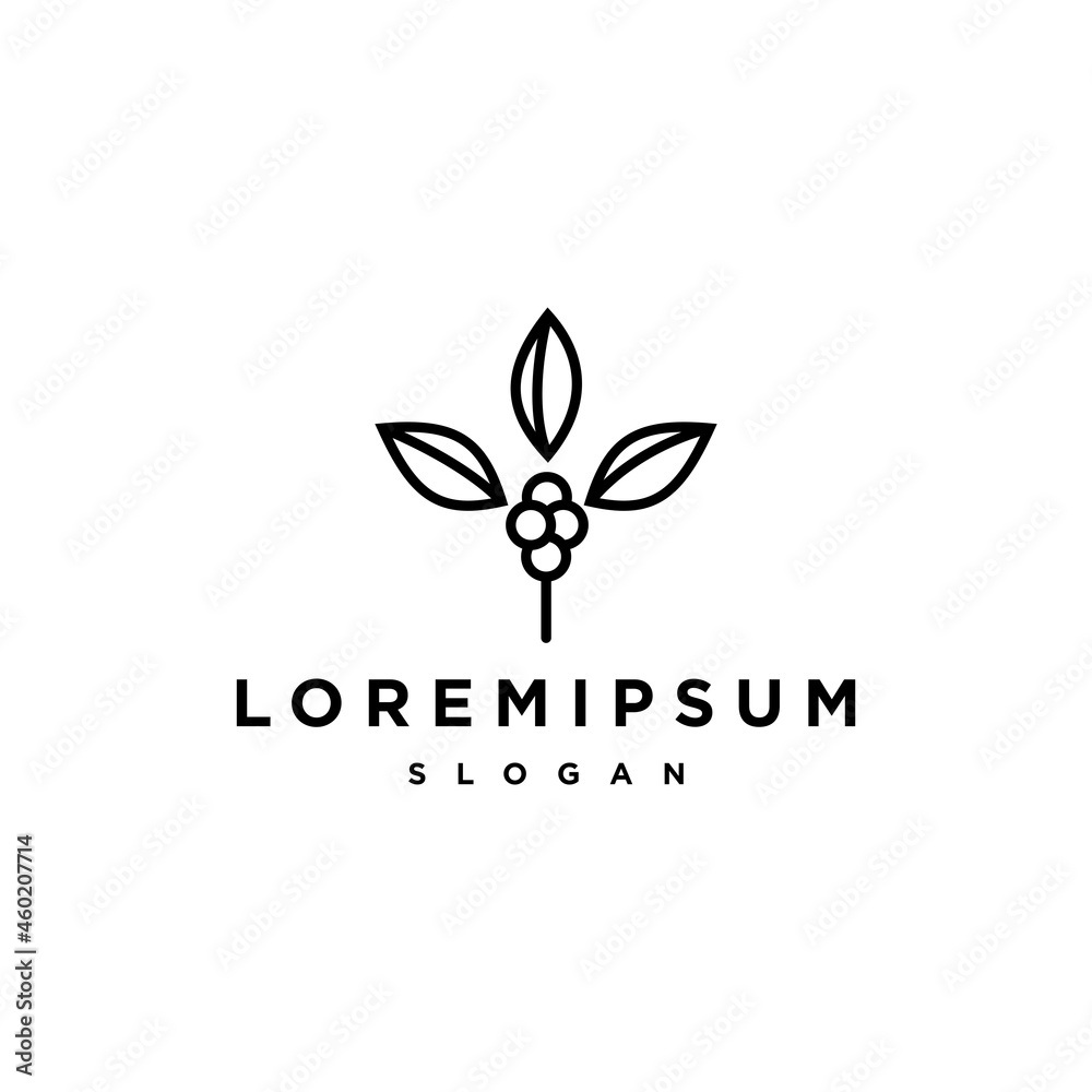 coffee bean plant branch hipster minimal logo vector with leaf simple line outline icon for natural cafe concept. coffee bean plant branch hipster minimal logo vector with leaf simple line outline icon for natural cafe concept.
