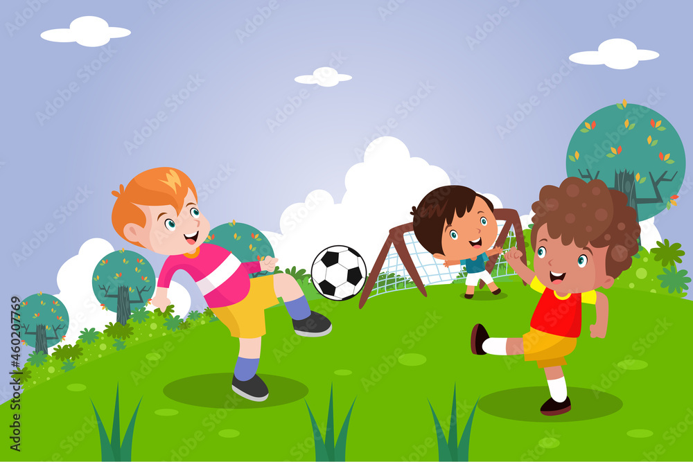 Kids Playing Football - Kids Illustration