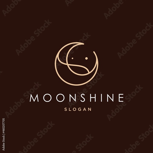 elegant crescent moon and star logo design line icon vector in luxury style outline linear