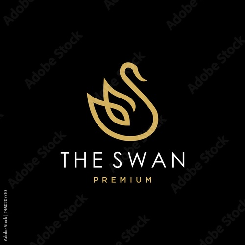 swan logo, goose or duck icon design vector in trendy and abstract luxury line outline style 