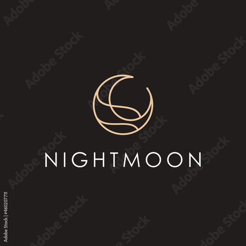 elegant crescent moon and star logo design line icon vector in luxury style outline linear