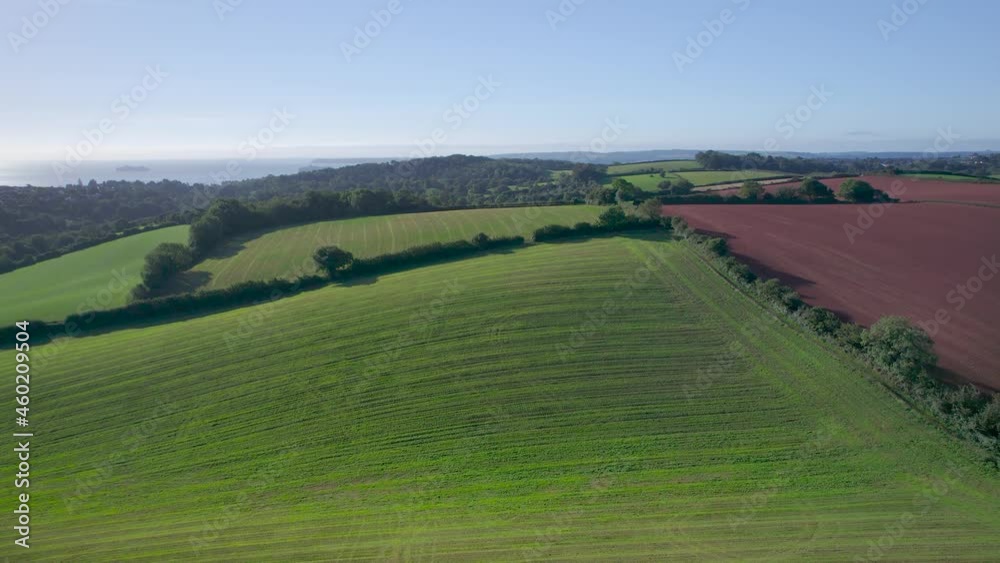 Top Down from a drone of Villages, Meadows and Fields, Devon, England, Europe Top Down from a drone of Villages, Meadows and Fields, Devon, England, Europe