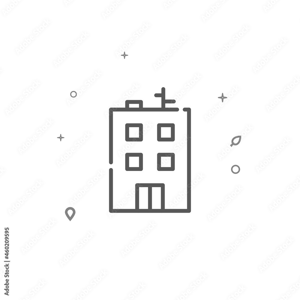City apartment building simple vector line icon. Building pictogram isolated on white background. Editable stroke City apartment building simple vector line icon. Building pictogram isolated on white background. Editable stroke