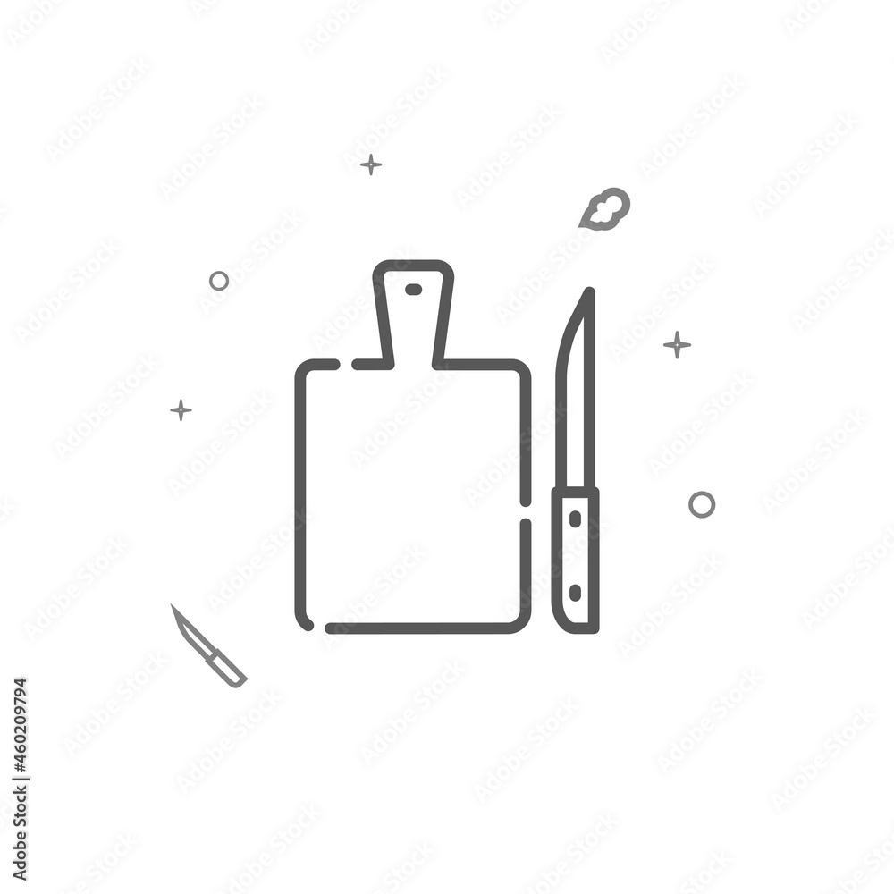 Cutting board and knife simple vector line icon. Kitchenware related sign isolated on white background. Editable stroke Cutting board and knife simple vector line icon. Kitchenware related sign isolated on white background. Editable stroke