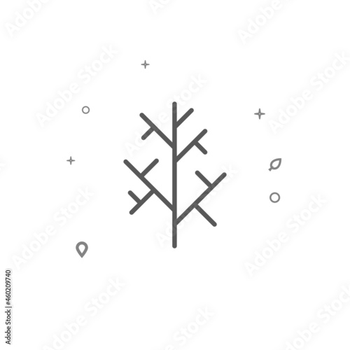 Branch without leaves, dead tree simple vector line icon. Grey sign isolated on white background. Editable stroke