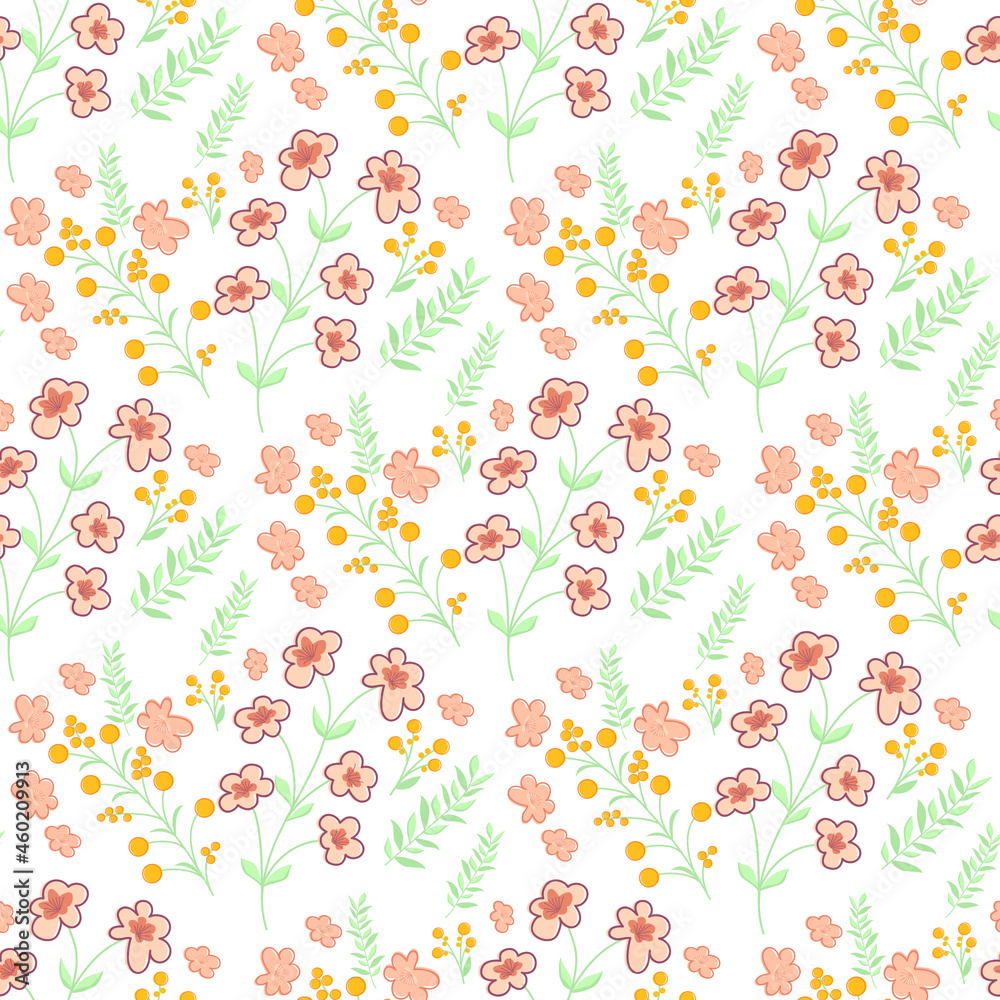 Flowers vector seamless pattern on a colored background. Floral print. Design for banners, covers, posters, invitations, textiles, scrapbooking, decoupage, brochures.