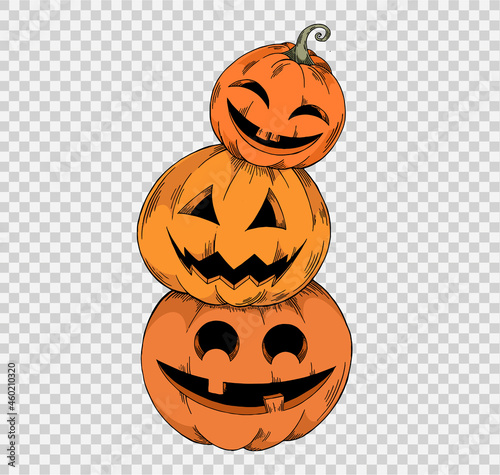 Pile of pumpkins hand draw paint brush style isolated  on png or transparent,Happy halloween background,element template for poster,brochures,online sale marketing  advertising,vector illustration