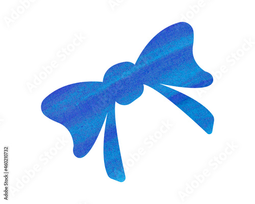 Watercolor illustration in the shape of a blue bow. Suitable for decorative work, packaging design, postcards, typography, icons 