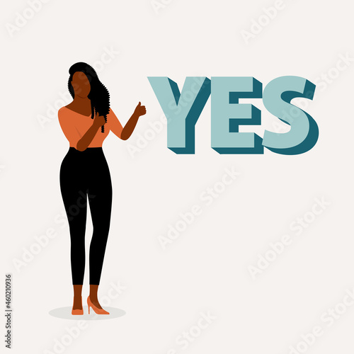 Young Black Woman With Thumbs Up Hand Gesture Saying Yes.