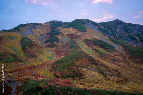                                                                       Early morning view of Tateyama in Tateyama Town  Toyama Prefecture  Japan  during the season of autumn leaves. 