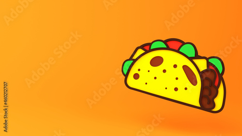 Banner with icon of tacos and copy space. Template for taco day. 3d render illustration