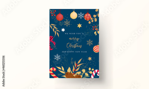 luxurious gold and red merry Christmas card design