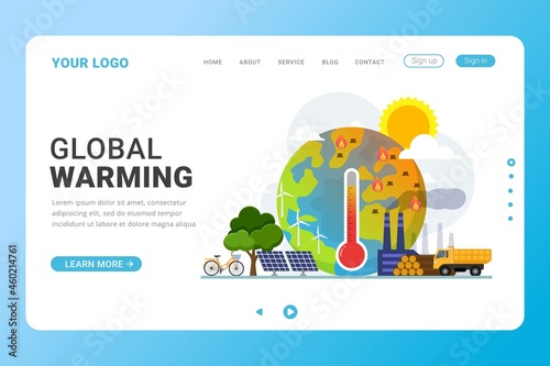 Landing page template global warming design concept vector illustration