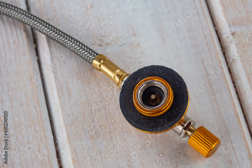 hose from a gas camping burner, close-up