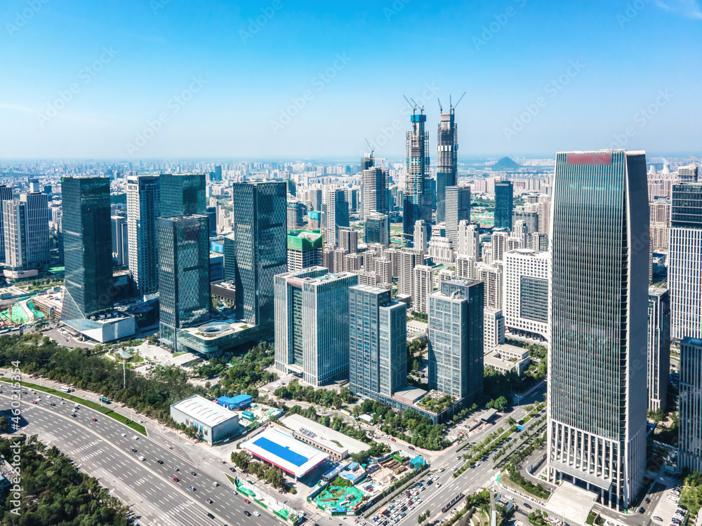 Naklejka premium Aerial photography of modern urban architectural landscape of Jinan, China