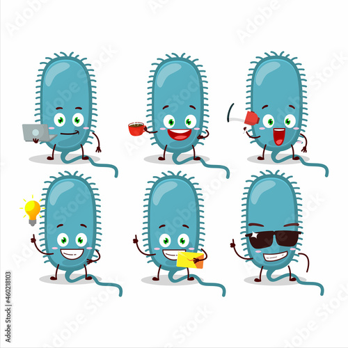 Minacovirus cartoon character with various types of business emoticons photo