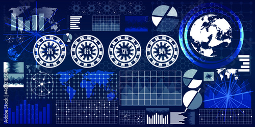 2d rendering Stock market online business concept. Business data market elements dot bar pie charts diagrams and graphs flat icons set