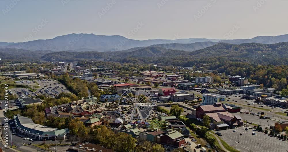 Pigeon Forge Tennessee Aerial v1 panoramic view around the island and intown cityscape with mountainous landscape background - Shot with Inspire 2, X7 camera - November 2020