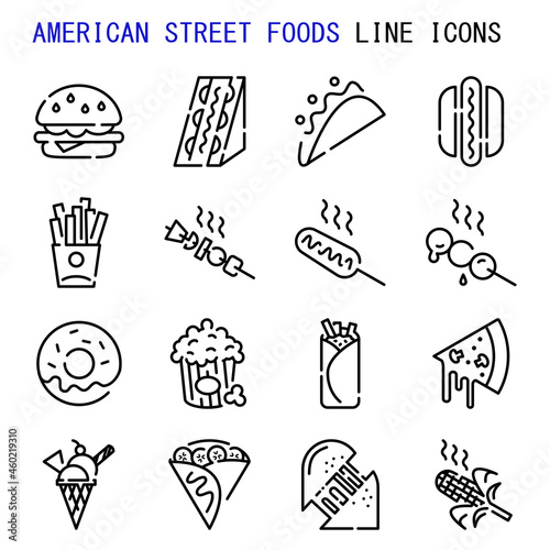 American street foods line icons