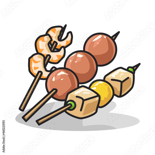 sausage bbq in cute line art illustration style