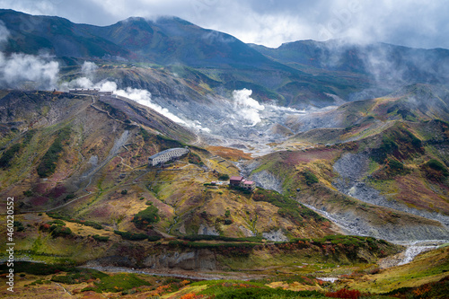                                                                                Scenery of climbing Tateyama Mountain in Tateyama Town  Toyama Prefecture  Japan during the season of autumn leaves. 