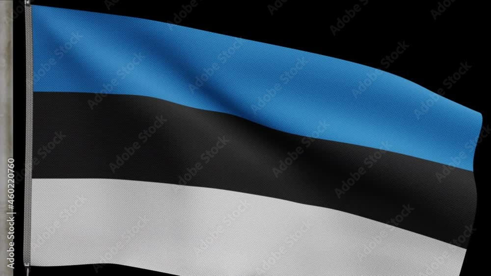 3D illustration Alpha Estonian flag waving on wind. Close up of Estonia ...